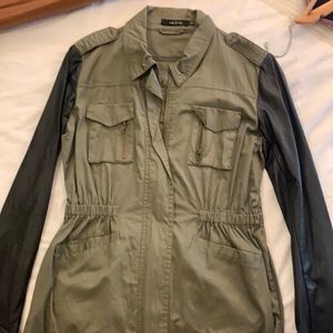 Army green with leather sleeve Bomber style jacket